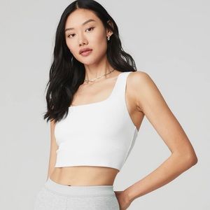 Alosoft White Ribbed Chic Bra Tank Size Small